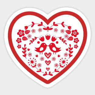 Valentine flowery heart with birds Sticker